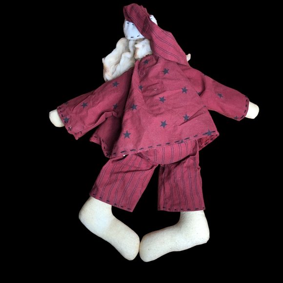 Honey and Me Sitting Primitive Santa in Pajamas Long Beard Bells Christmas Decor - Picture 14 of 15